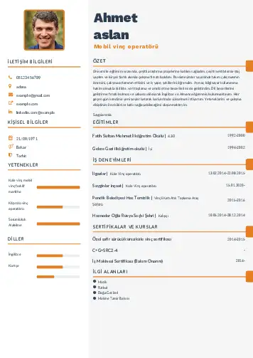 Vinç Operatörü Cv Örnekleri cv indir